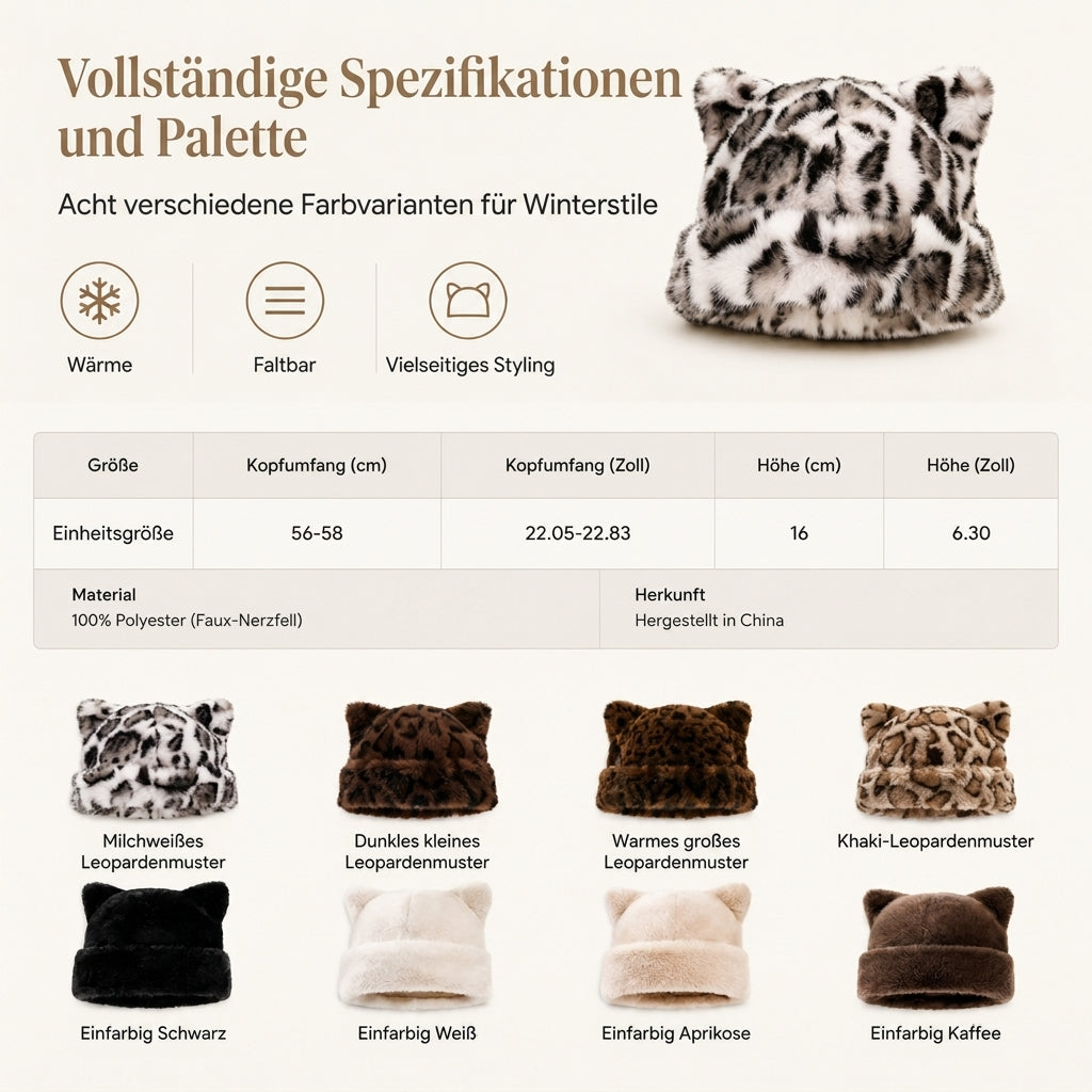 Flauschige Damen-Mütze aus Kunstpelz mit süßen Bärenohren, warme Pullover-Mütze für kalte Wintertage