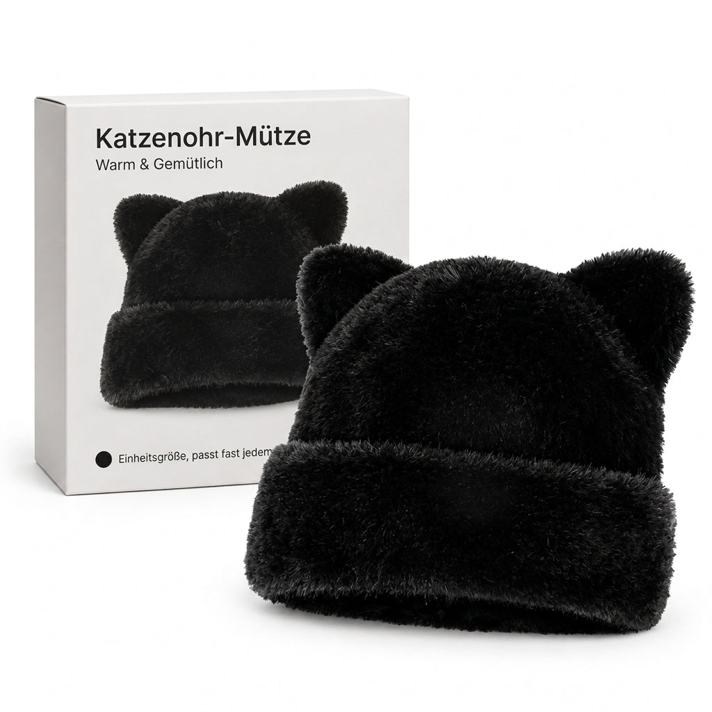 Flauschige Damen-Mütze aus Kunstpelz mit süßen Bärenohren, warme Pullover-Mütze für kalte Wintertage