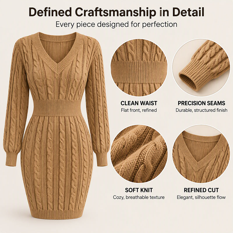 🔥🔥Elegantes Damen-Strickkleid mit Zopfmuster und figurbetontem Schnitt
