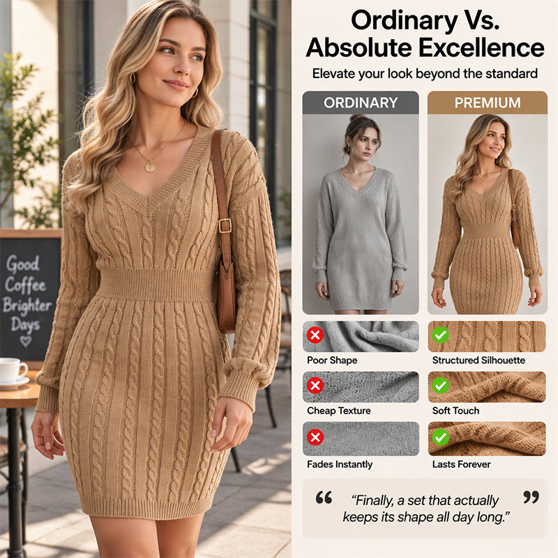 🔥🔥Elegantes Damen-Strickkleid mit Zopfmuster und figurbetontem Schnitt