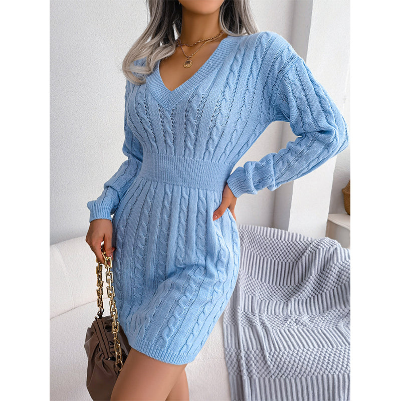 🔥🔥Elegantes Damen-Strickkleid mit Zopfmuster und figurbetontem Schnitt