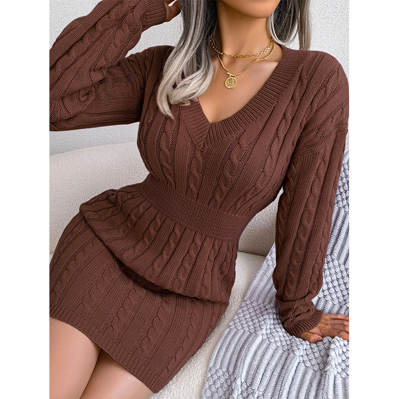 🔥🔥Elegantes Damen-Strickkleid mit Zopfmuster und figurbetontem Schnitt