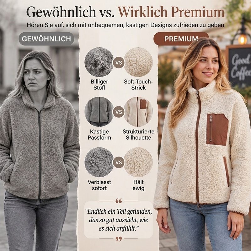 Damen Winter Sherpa Plüschjacke mit durchgehendem Reißverschluss