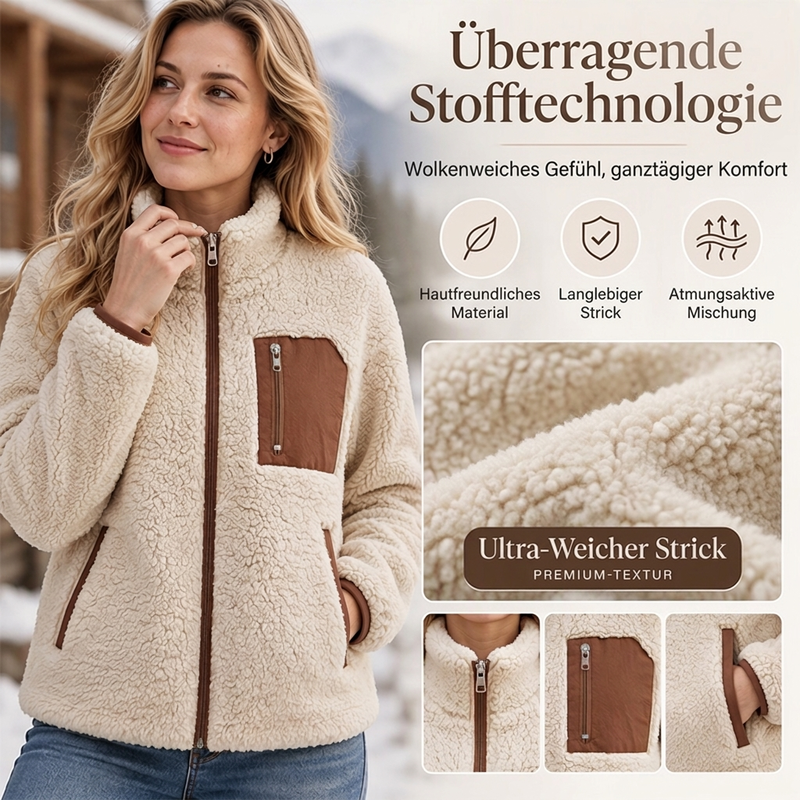 Damen Winter Sherpa Plüschjacke mit durchgehendem Reißverschluss