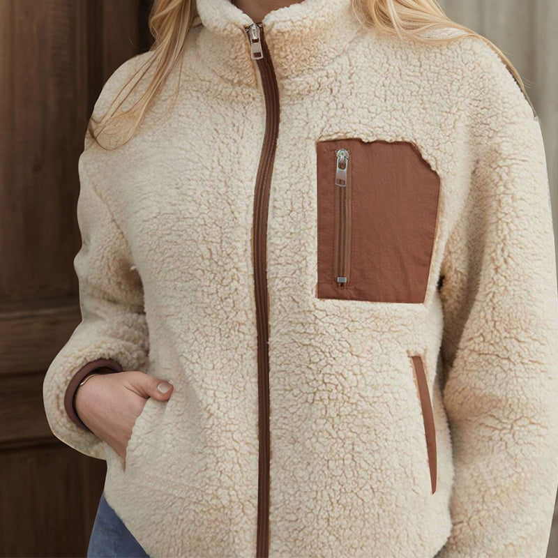Damen Winter Sherpa Plüschjacke mit durchgehendem Reißverschluss