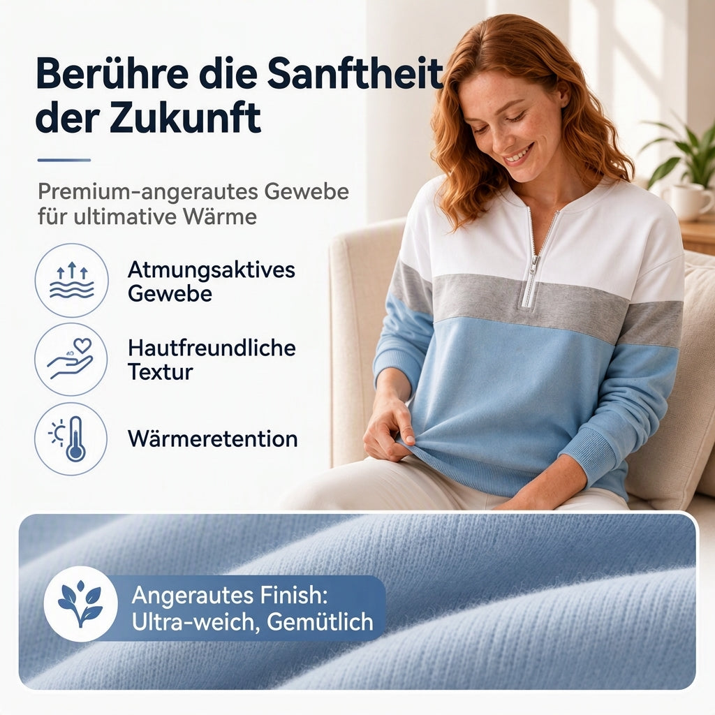 📢🎉🛍️✨Damen-Sweatshirt mit Farbblock und halbem Reißverschluss