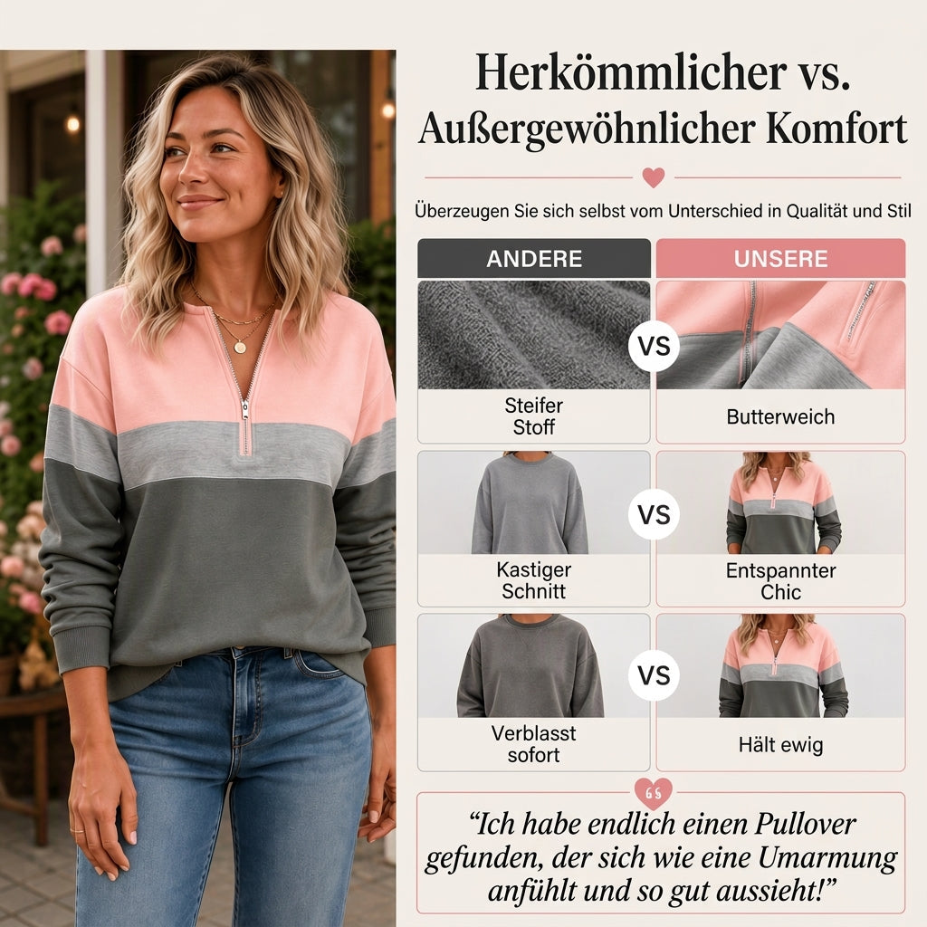 📢🎉🛍️✨Damen-Sweatshirt mit Farbblock und halbem Reißverschluss