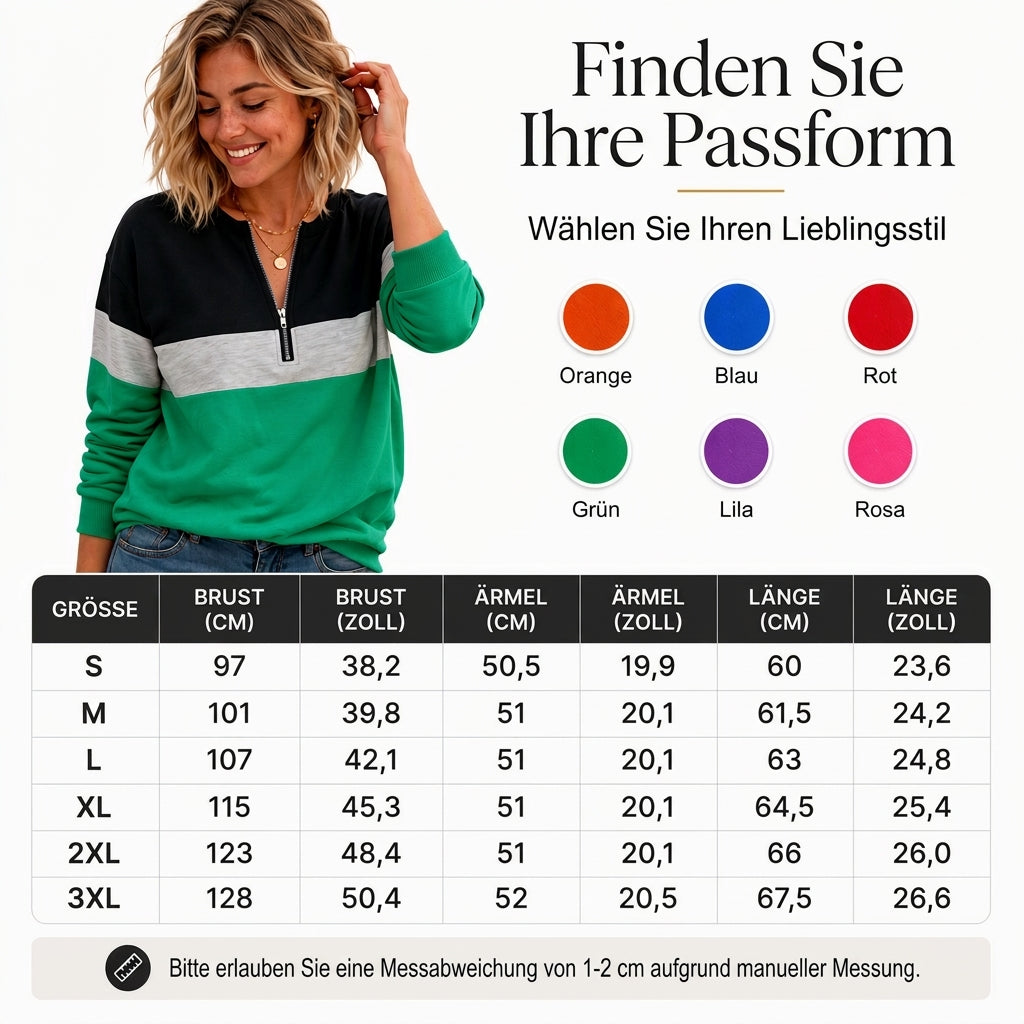 📢🎉🛍️✨Damen-Sweatshirt mit Farbblock und halbem Reißverschluss