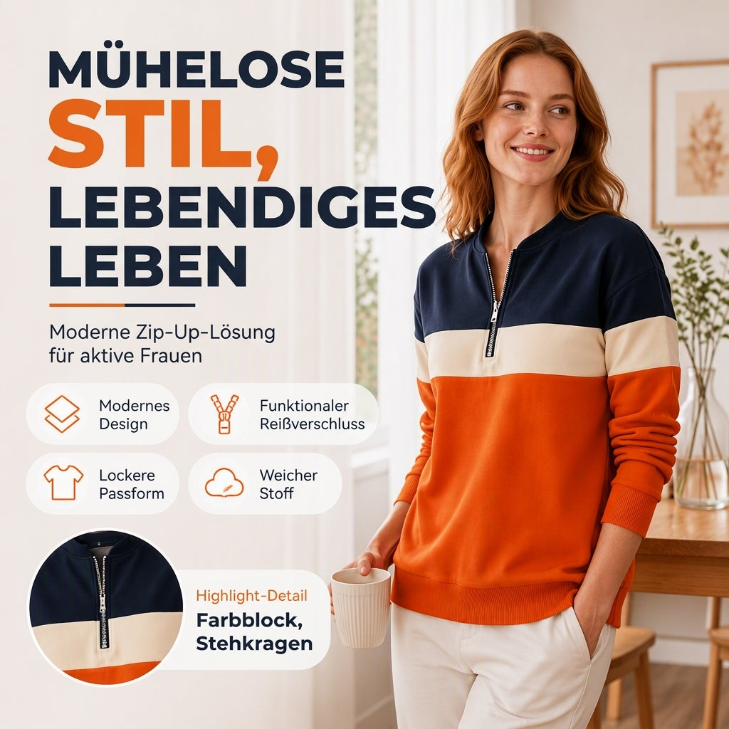 📢🎉🛍️✨Damen-Sweatshirt mit Farbblock und halbem Reißverschluss