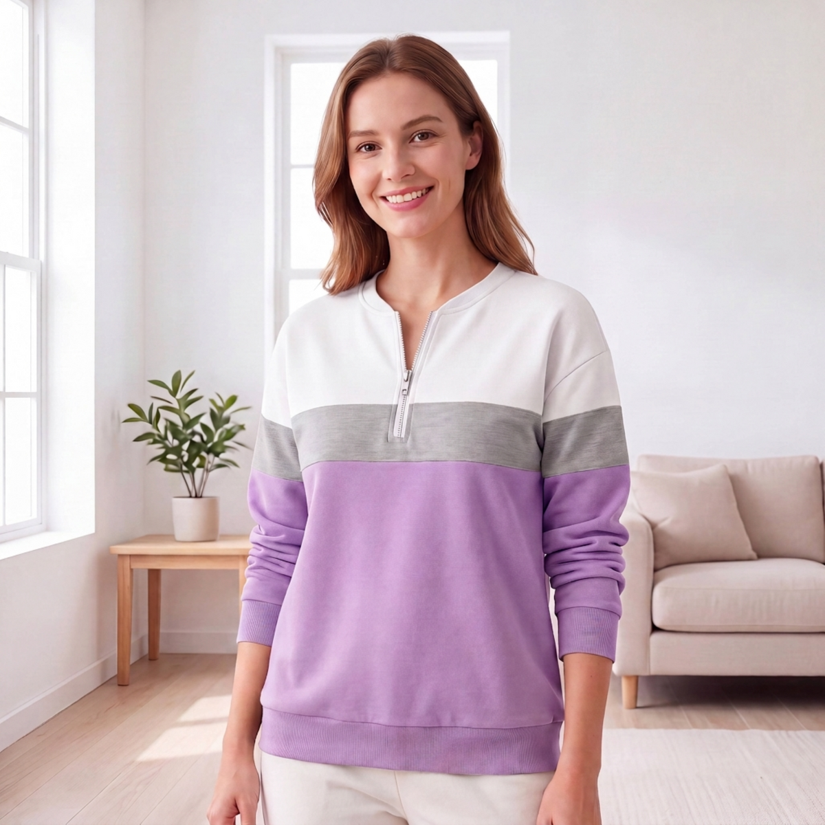 📢🎉🛍️✨Damen-Sweatshirt mit Farbblock und halbem Reißverschluss