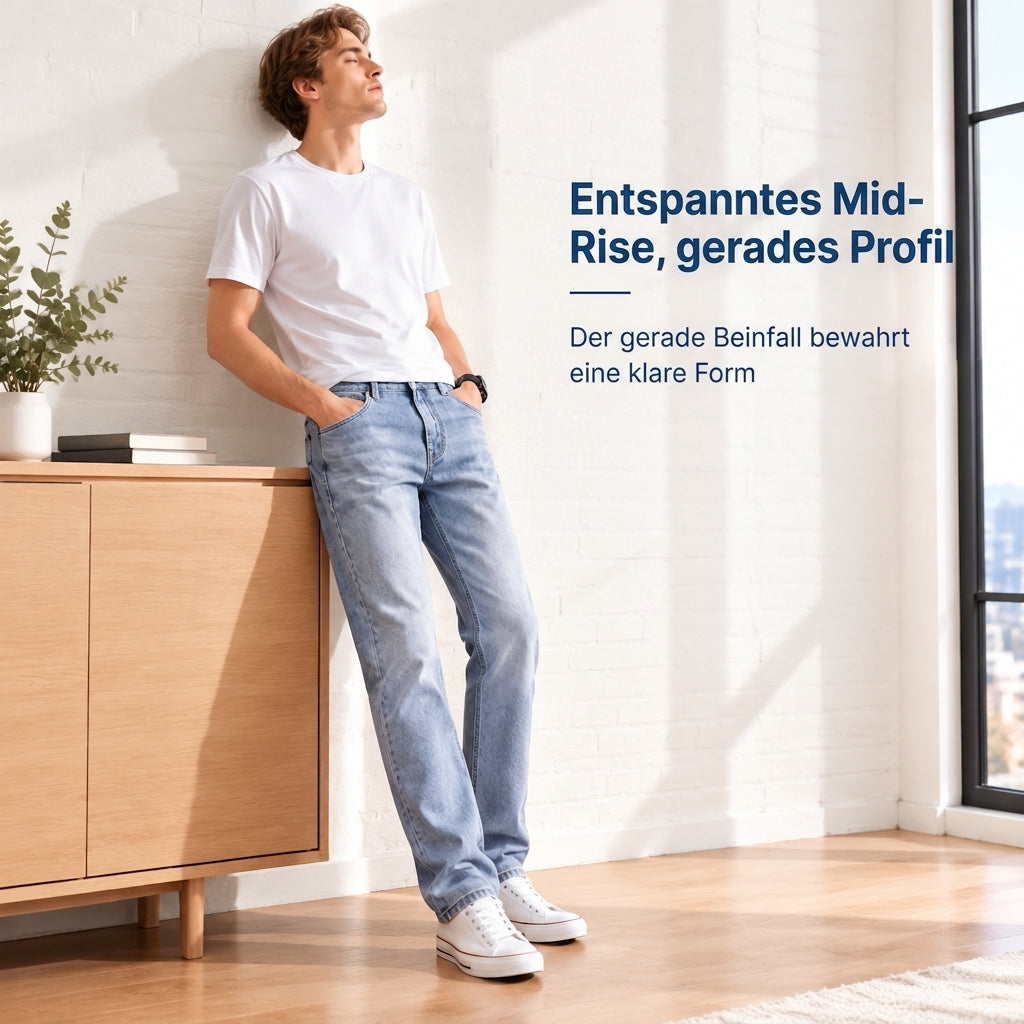 Herren Stretch Slim Fit Jeans, lässige Mid Rise Denimhosen