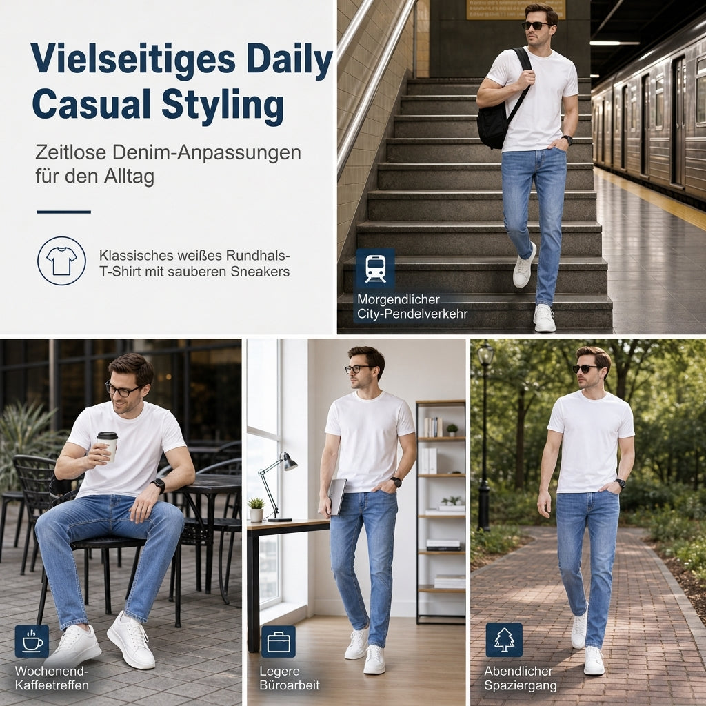 Herren Stretch Slim Fit Jeans, lässige Mid Rise Denimhosen