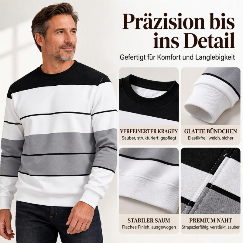 Lässiges Rundhals-Sweatshirt für Herren mit Streifenmuster