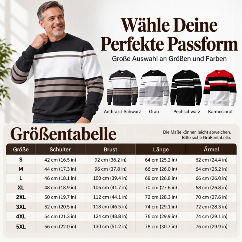 Lässiges Rundhals-Sweatshirt für Herren mit Streifenmuster