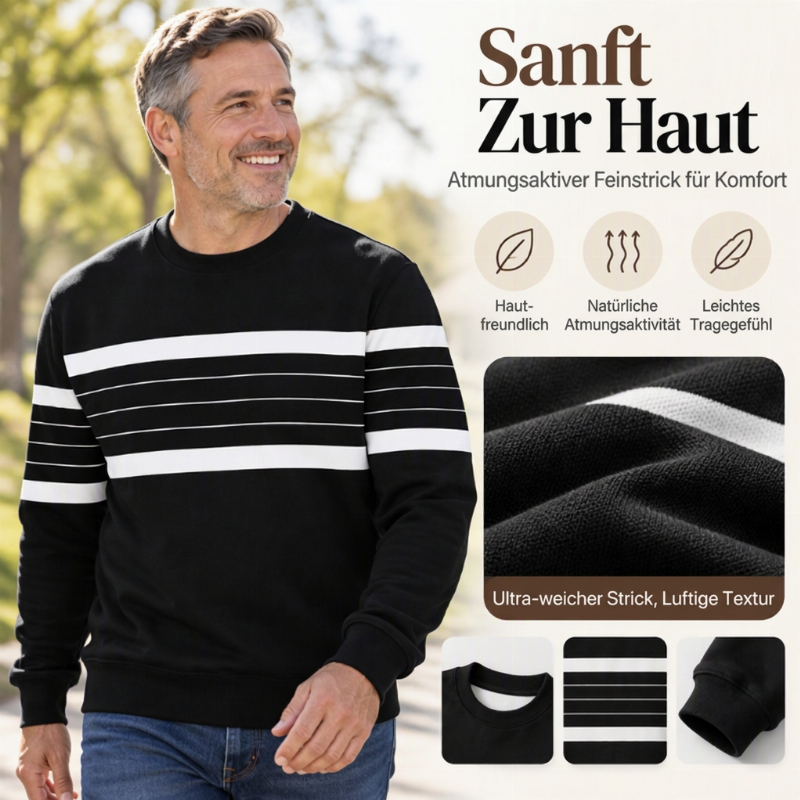 Lässiges Rundhals-Sweatshirt für Herren mit Streifenmuster
