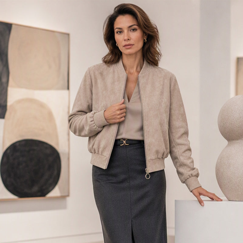 🛍️✨Damen-Bomberjacke aus Kunstwildleder, kurz geschnitten