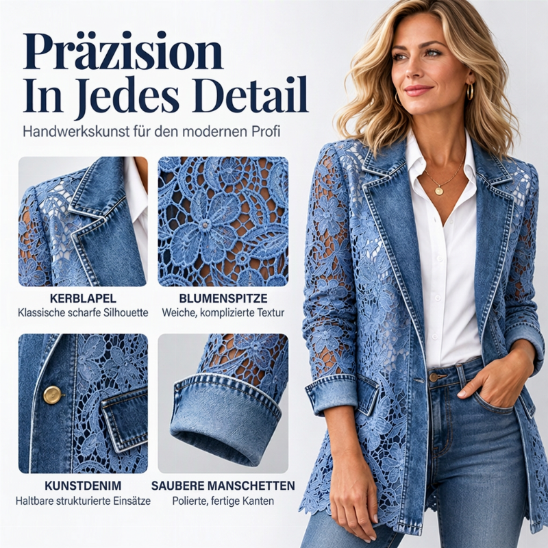 Damen Elegante Jacke mit Blumenspitze und Lochstickerei