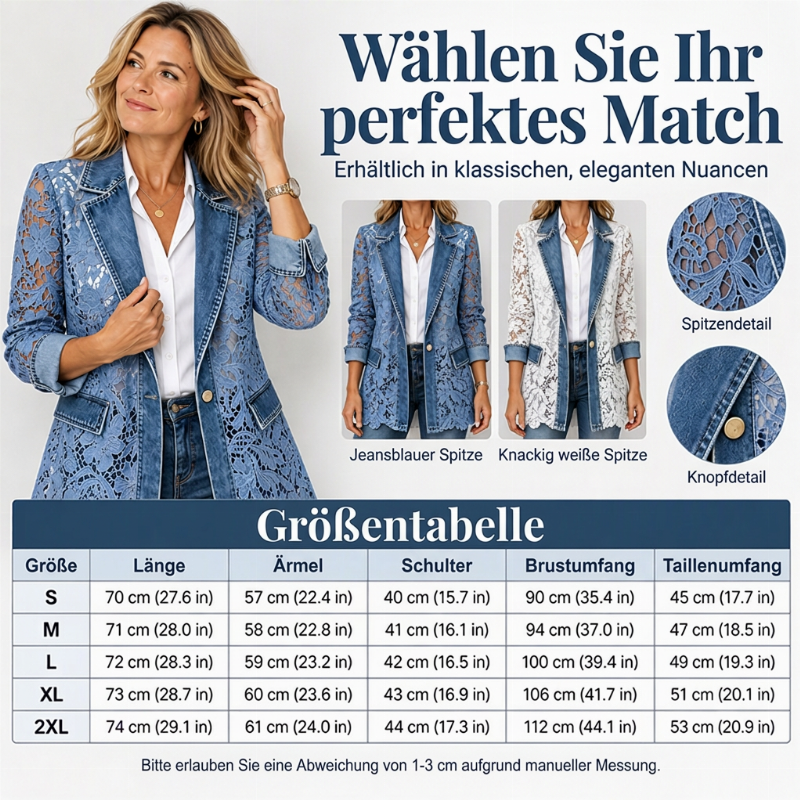 Damen Elegante Jacke mit Blumenspitze und Lochstickerei