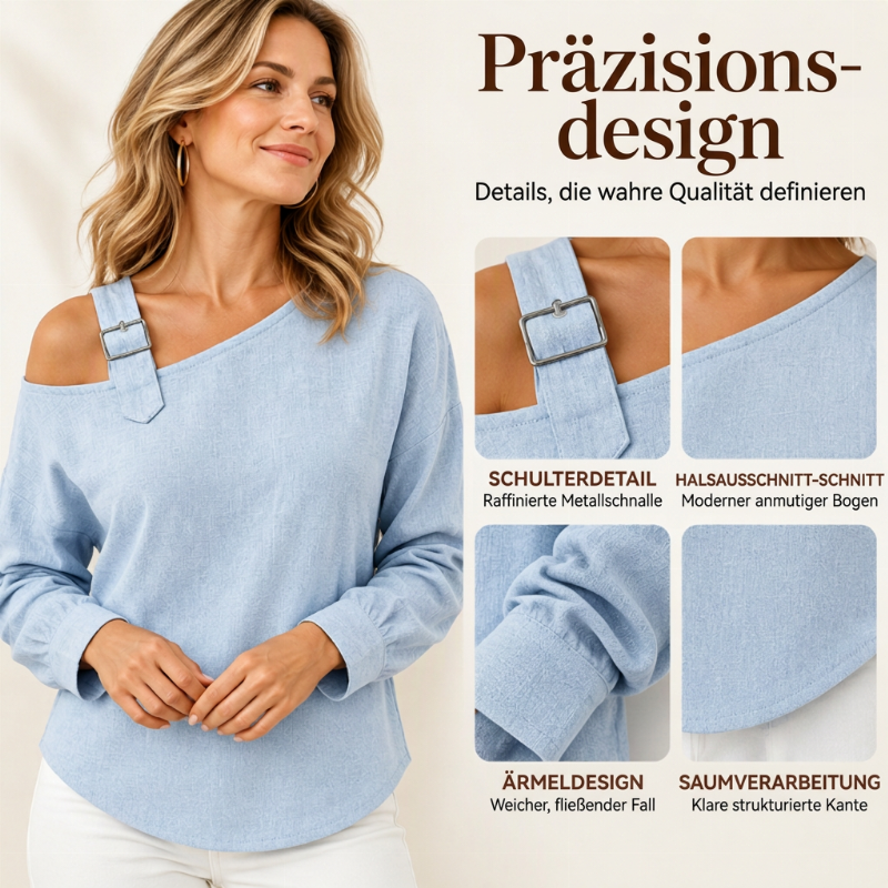 🛍️✨Damen Longsleeve mit asymmetrischem Off-Shoulder-Design
