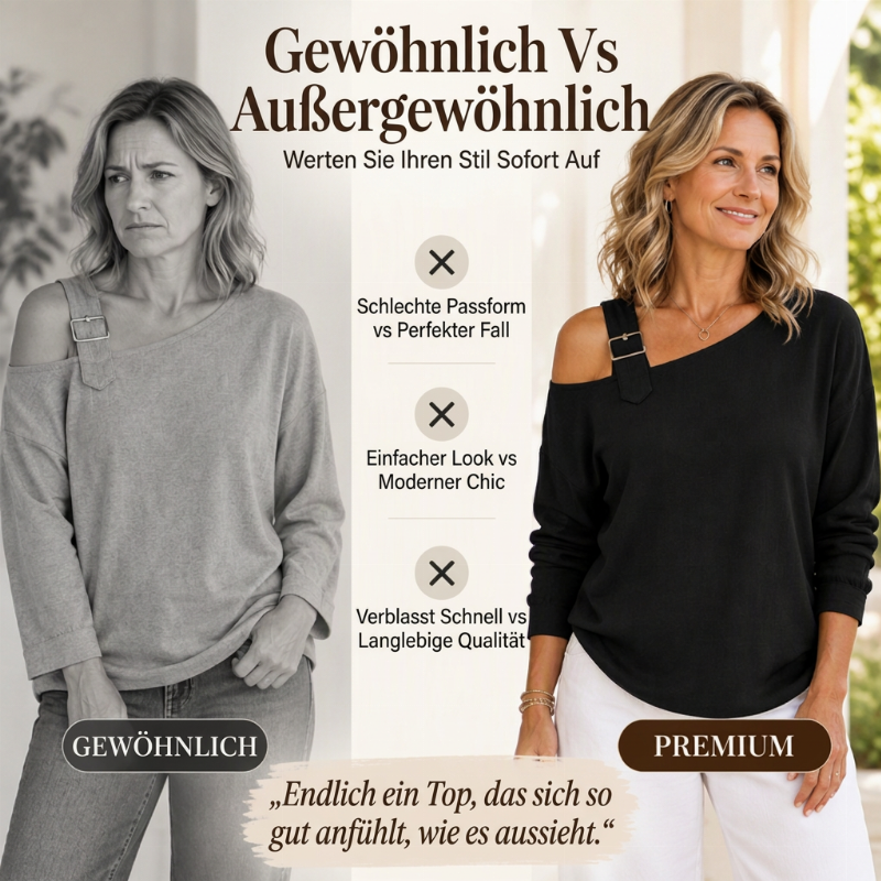 🛍️✨Damen Longsleeve mit asymmetrischem Off-Shoulder-Design