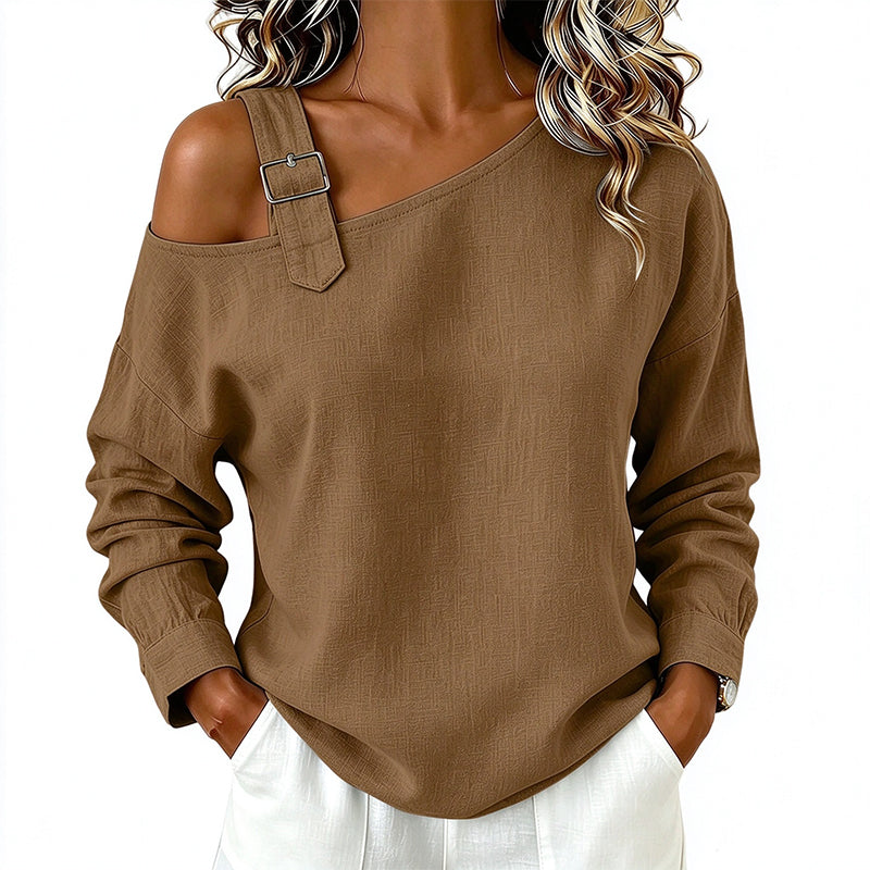 🛍️✨Damen Longsleeve mit asymmetrischem Off-Shoulder-Design