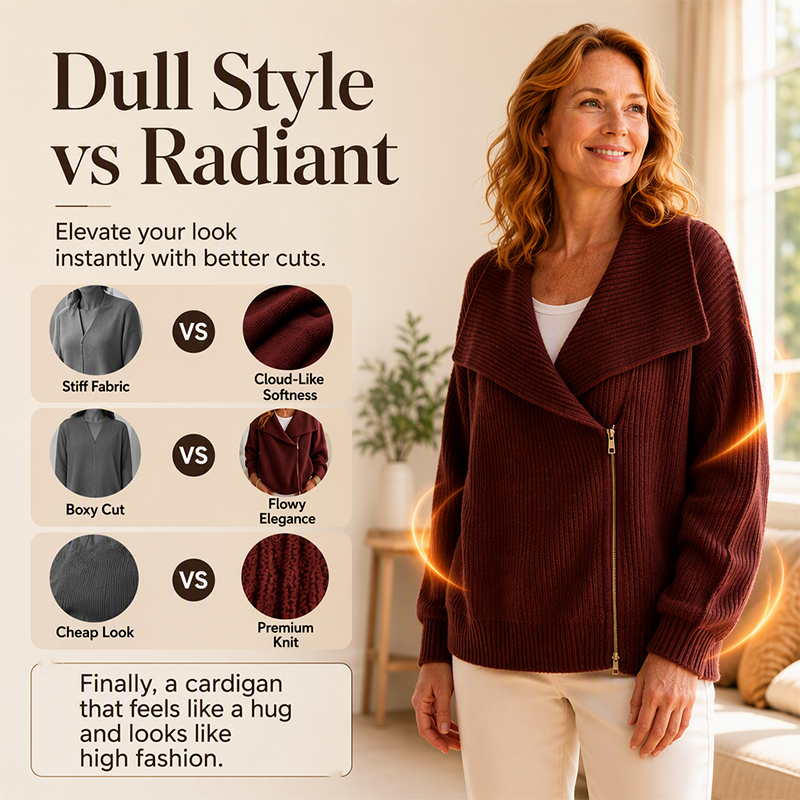 ✨ Schicke, asymmetrische Damen-Strickjacke mit Reißverschluss