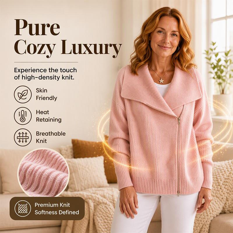 ✨ Schicke, asymmetrische Damen-Strickjacke mit Reißverschluss