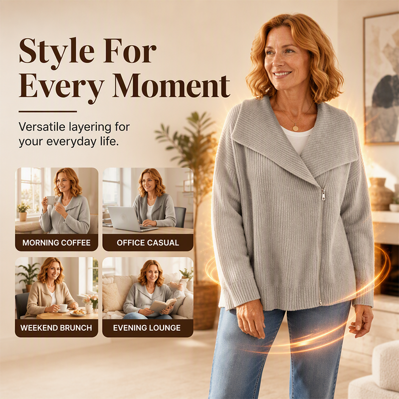 ✨ Schicke, asymmetrische Damen-Strickjacke mit Reißverschluss