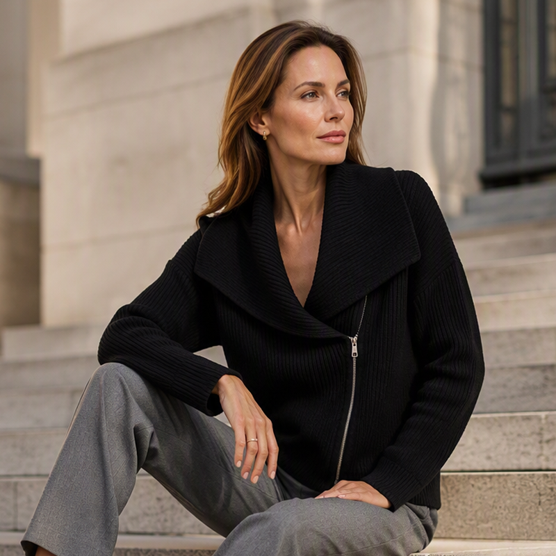 ✨ Schicke, asymmetrische Damen-Strickjacke mit Reißverschluss