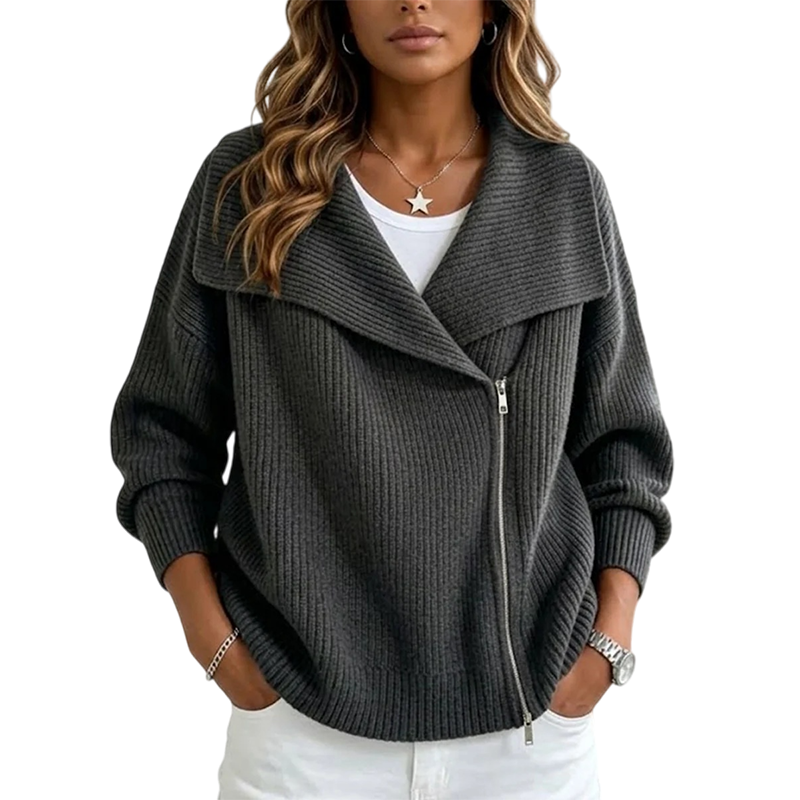 ✨ Schicke, asymmetrische Damen-Strickjacke mit Reißverschluss