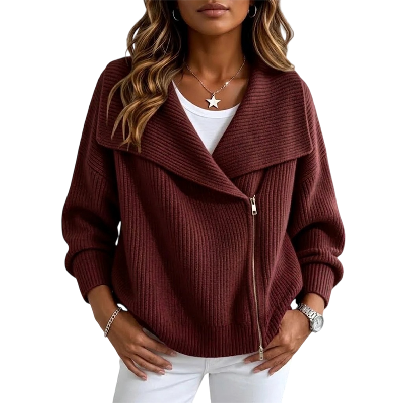 ✨ Schicke, asymmetrische Damen-Strickjacke mit Reißverschluss