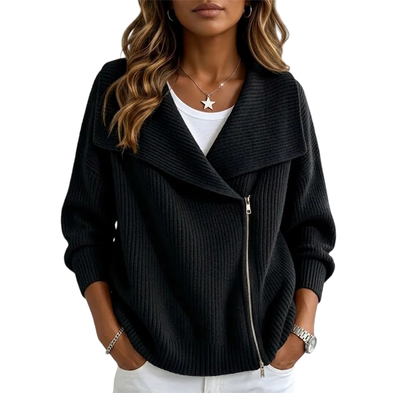 ✨ Schicke, asymmetrische Damen-Strickjacke mit Reißverschluss
