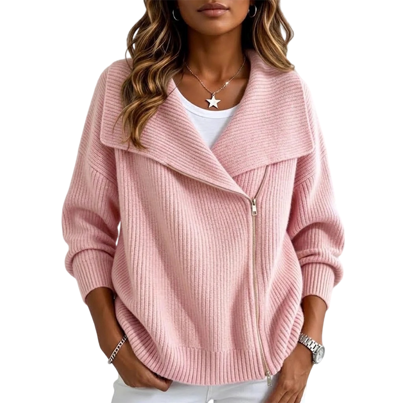 ✨ Schicke, asymmetrische Damen-Strickjacke mit Reißverschluss