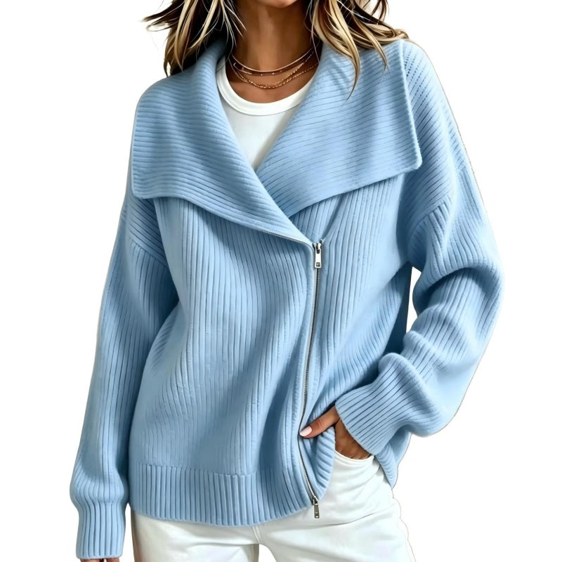 ✨ Schicke, asymmetrische Damen-Strickjacke mit Reißverschluss