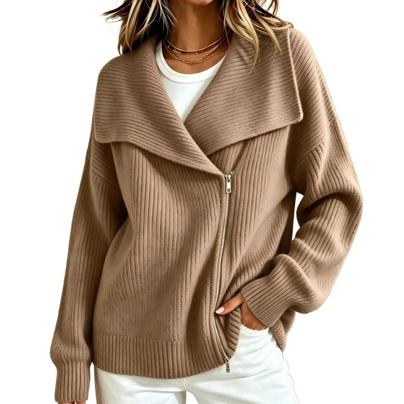 ✨ Schicke, asymmetrische Damen-Strickjacke mit Reißverschluss