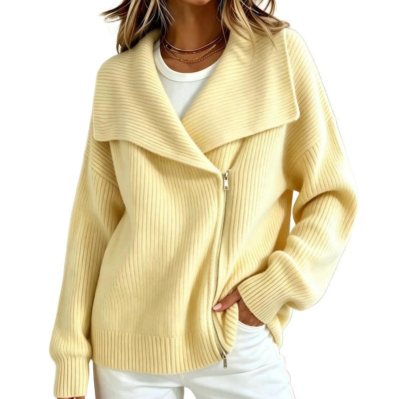 ✨ Schicke, asymmetrische Damen-Strickjacke mit Reißverschluss