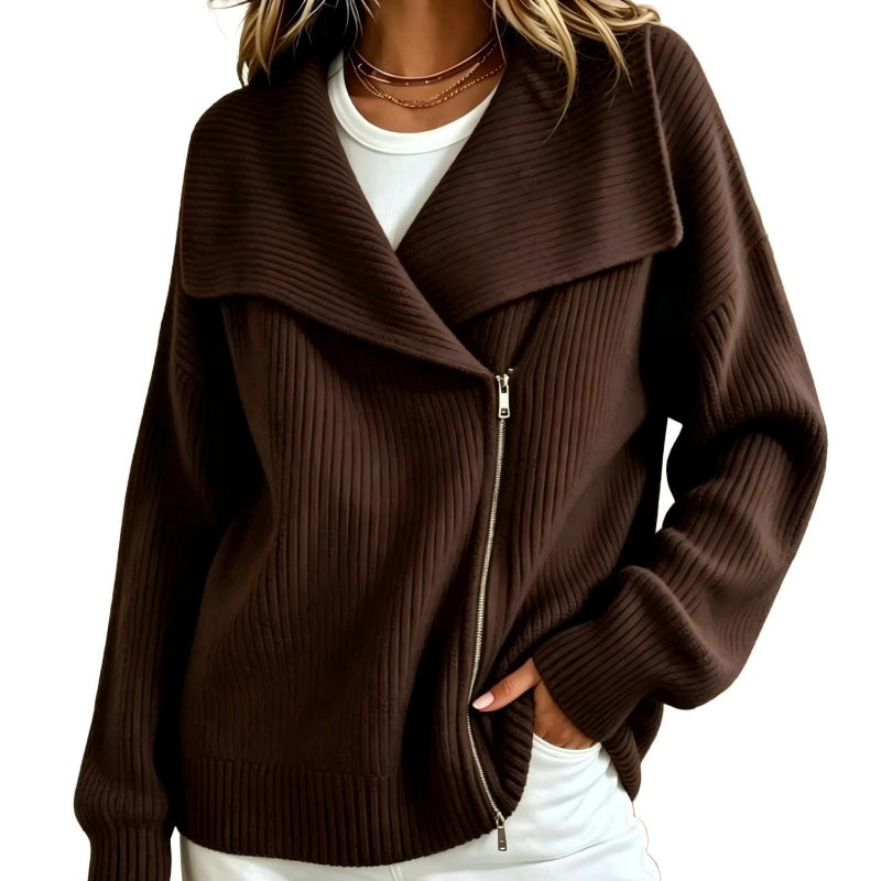 ✨ Schicke, asymmetrische Damen-Strickjacke mit Reißverschluss