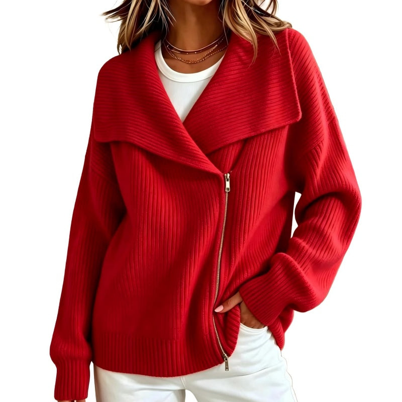 ✨ Schicke, asymmetrische Damen-Strickjacke mit Reißverschluss