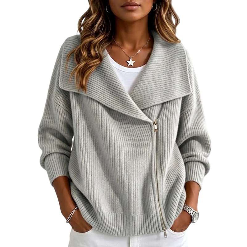 ✨ Schicke, asymmetrische Damen-Strickjacke mit Reißverschluss