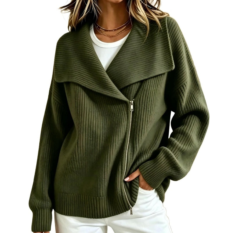 ✨ Schicke, asymmetrische Damen-Strickjacke mit Reißverschluss