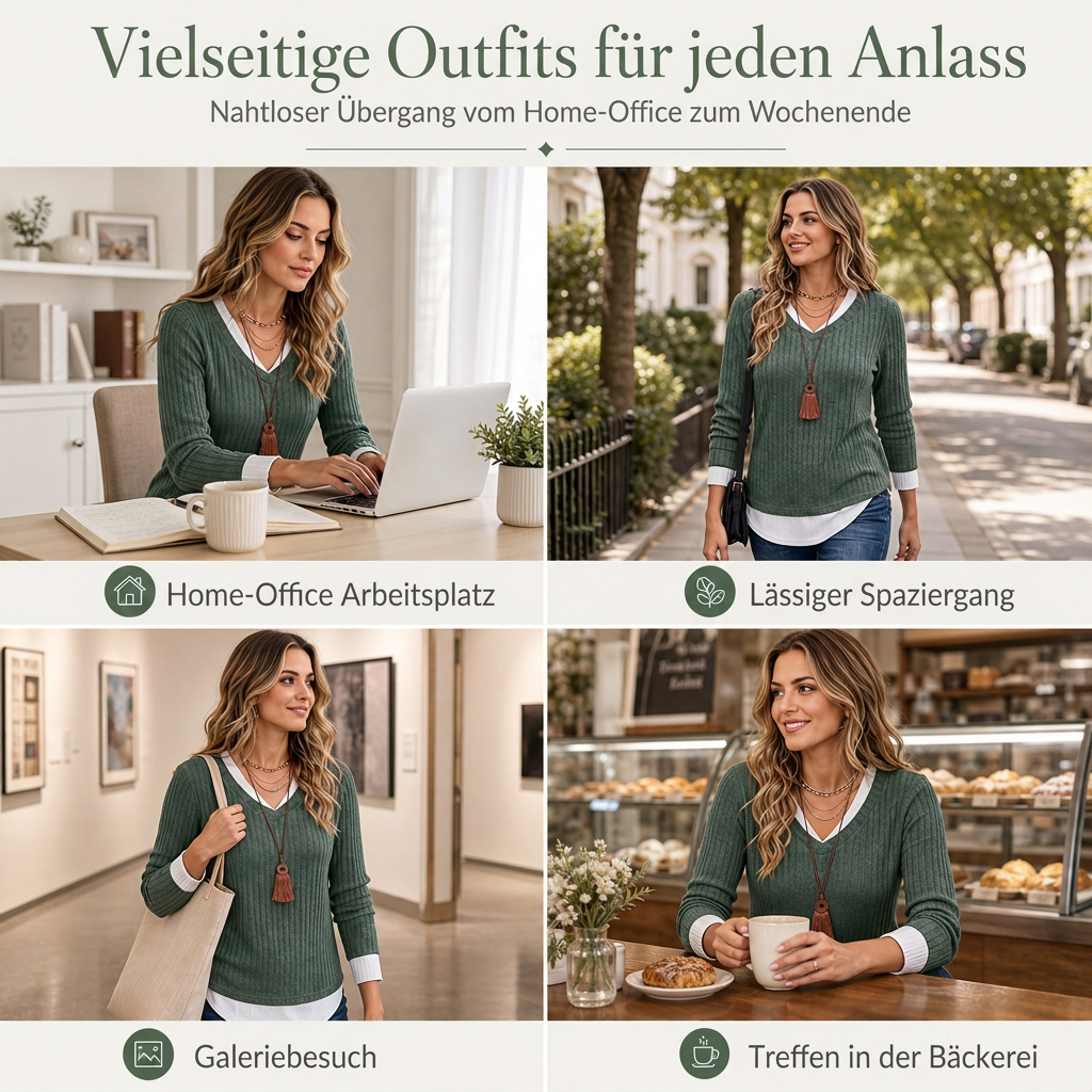 📢🎉🛍️✨Kunst-Zweiteiliger, geschichteter Strickpullover, lässiges Sweatshirt-Oberteil