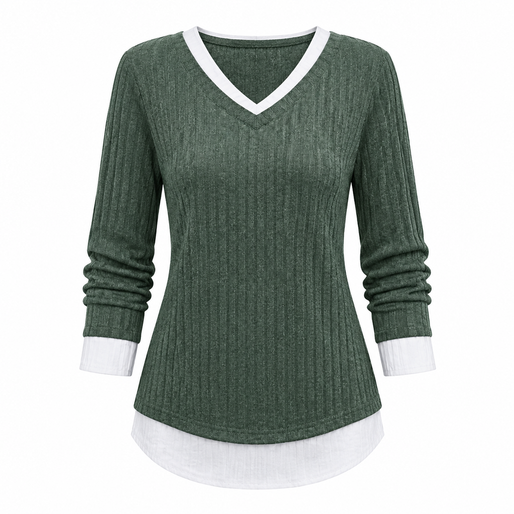 📢🎉🛍️✨Kunst-Zweiteiliger, geschichteter Strickpullover, lässiges Sweatshirt-Oberteil