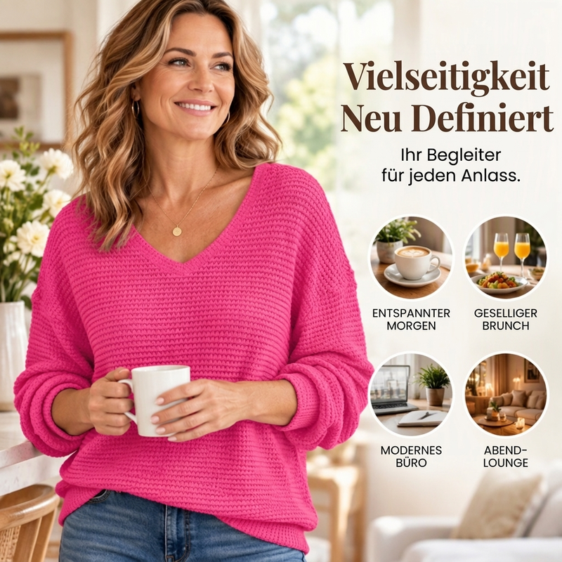✨ Damen lässiges V-Ausschnitt Waffelstrick Oberteil