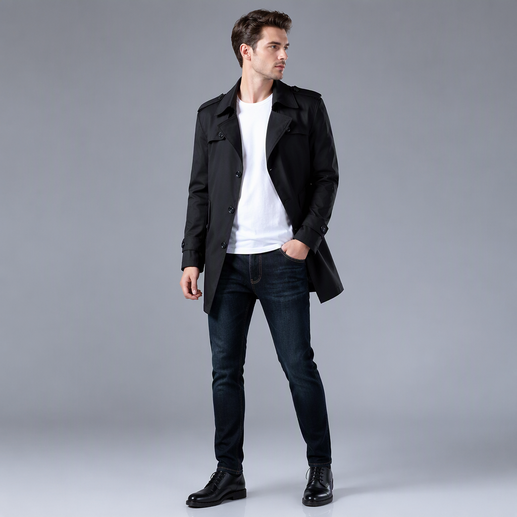 Herren Business-Trenchcoat in mittlerer Länge