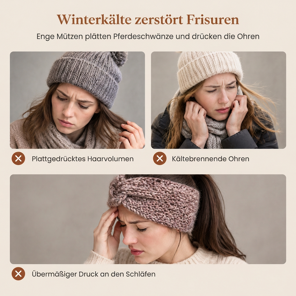 Breites gestricktes Ohrenschutz-Stirnband für Damen, winterlich warmes Haar-Accessoire mit Blumenmuster