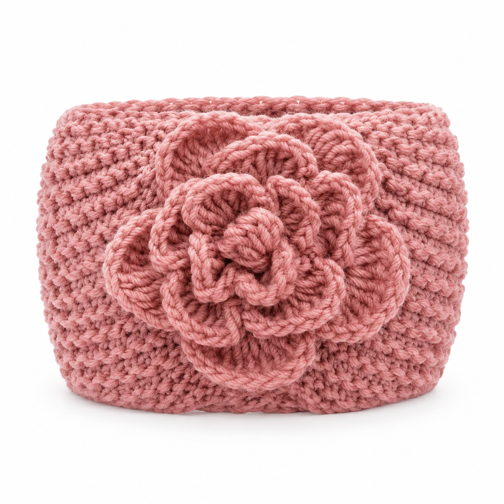 Breites gestricktes Ohrenschutz-Stirnband für Damen, winterlich warmes Haar-Accessoire mit Blumenmuster