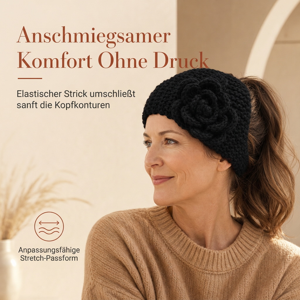 Breites gestricktes Ohrenschutz-Stirnband für Damen, winterlich warmes Haar-Accessoire mit Blumenmuster