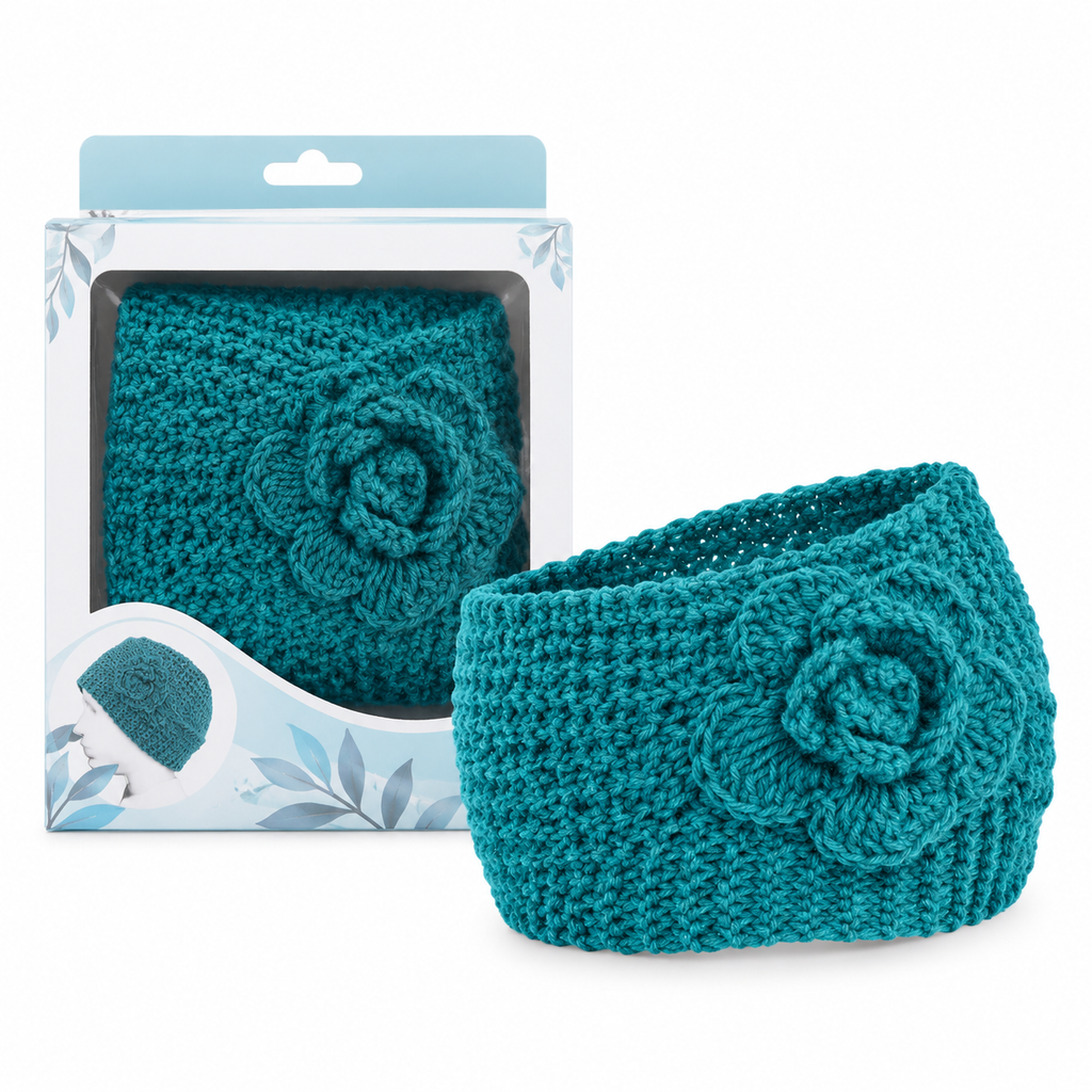Breites gestricktes Ohrenschutz-Stirnband für Damen, winterlich warmes Haar-Accessoire mit Blumenmuster
