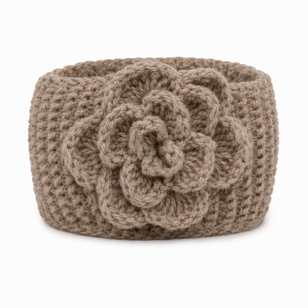 Breites gestricktes Ohrenschutz-Stirnband für Damen, winterlich warmes Haar-Accessoire mit Blumenmuster