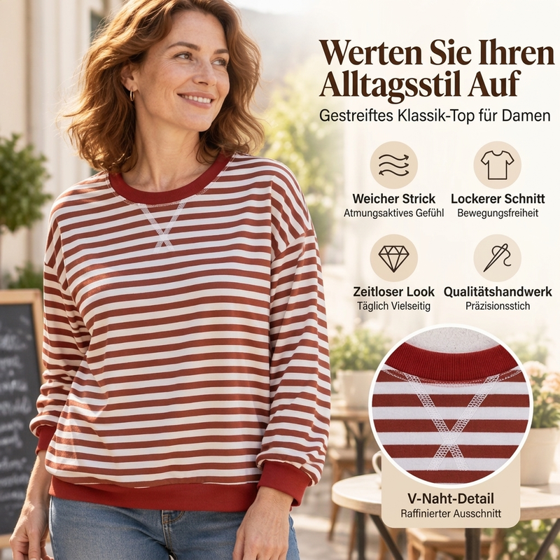 Damen Oversized Langarmshirt mit Streifenmuster